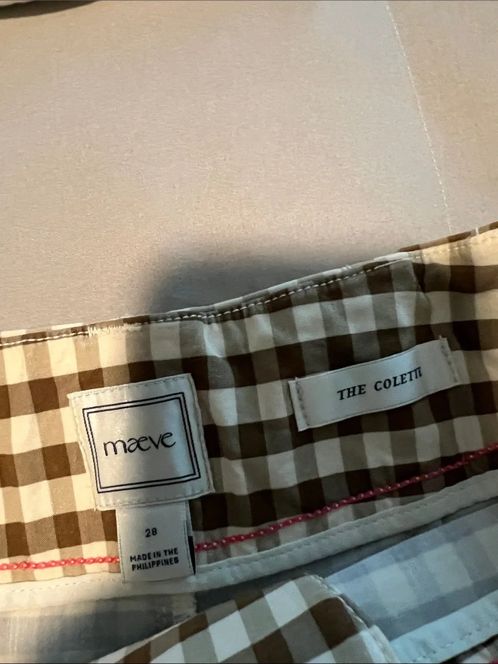 Outfit - Maeve Collette Brown Gingham High-Waist Shorts and Pilcro Ivory Top